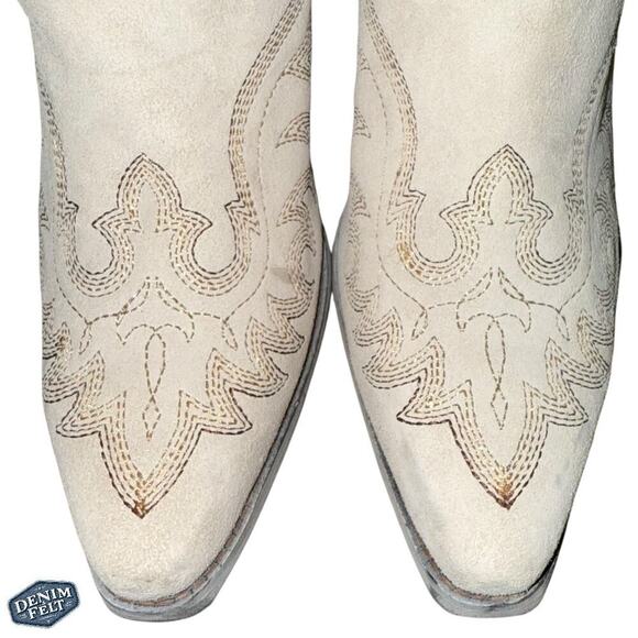 Ariat Chandler Western Boot 6.5B Cream Suede Cowboy X Toe Leather Heel 2.5” - Picture 8 of 16